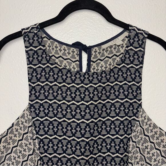Ann Taylor Loft Shift Dress Woman's 6 Tapestry Geometric Ikat Print Navy Blue - Picture 4 of 16